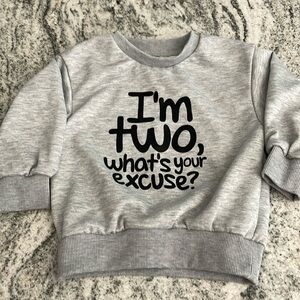 I'm two, what's your excuse? sweater l 1-2Y